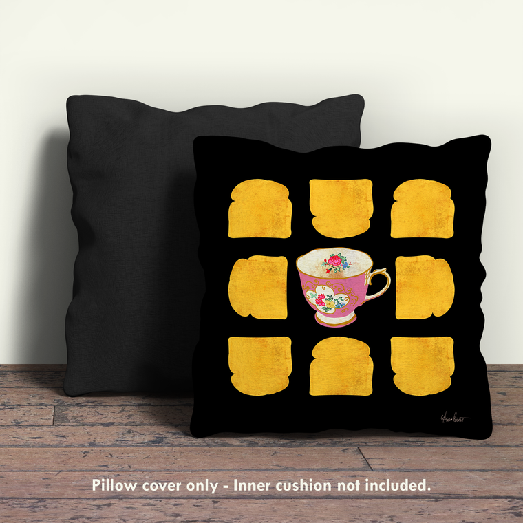Tea & Toast, Pink Floral Pillow Cover